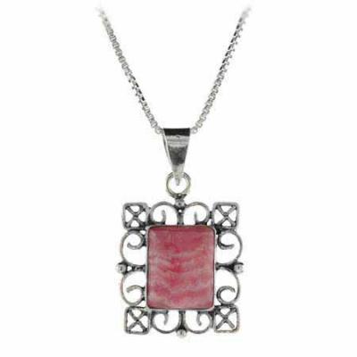 Sterling Silver Rhodocrosite Filigree Rectangle Pendant