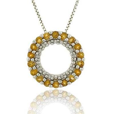 Sterling Silver .925 Genuine Citrine Stone Prong Round Eternity Pendant Slide