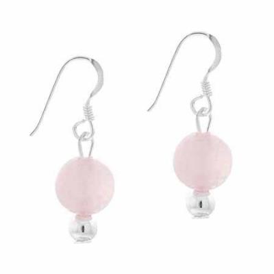 Sterling Silver 6mm Rose Quartz Bead Dangle Earrings