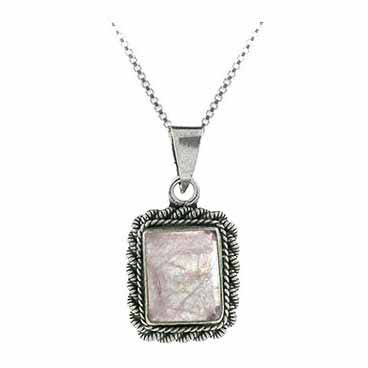 Sterling Silver Genuine Rose Quartz Stone Rectangle Pendant