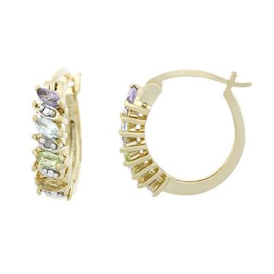 18K Gold over Sterling Silver Multi Gemstone & Diamond Accent Hoop Earrings