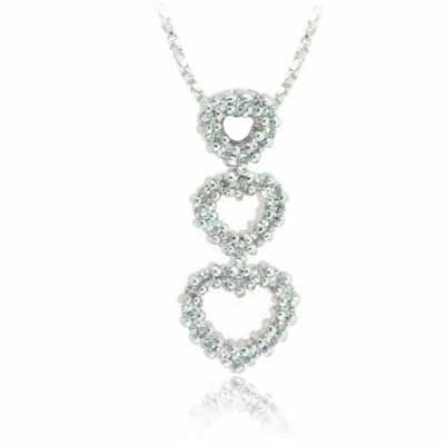 Sterling Silver Three Heart Simulated Diamond CZ Pendant