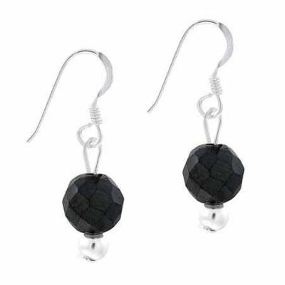 Sterling Silver 6mm Onyx Bead Dangle Earrings