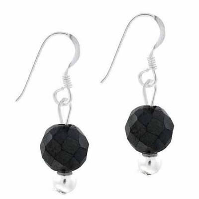 Sterling Silver 8mm Onyx Bead Dangle Earrings