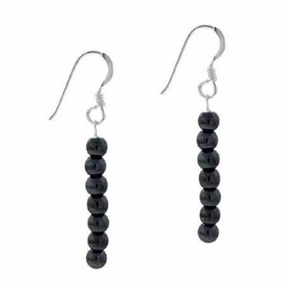 Sterling Silver Cabochon Onyx Beaded Dangle Earrings