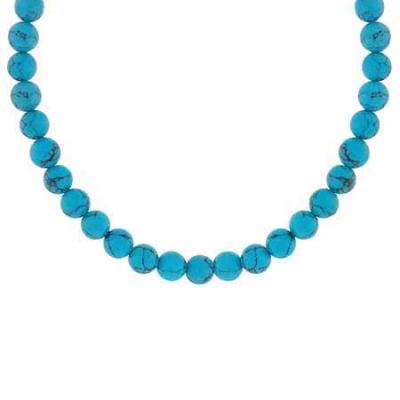 Sterling Silver 6mm Reconstituted Blue Turquoise Stone Bead Beaded Chain 15-19' Necklace