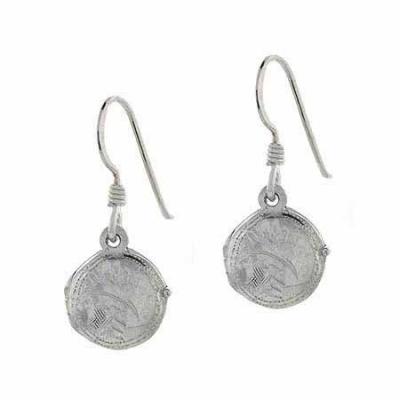 Sterling Silver Etched Vintage Design Circle Locket Earrings