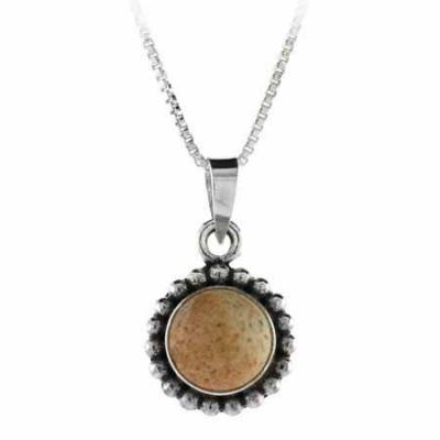 Sterling Silver Bali Beaded Genuine Picture Jasper Stone Circle Pendant