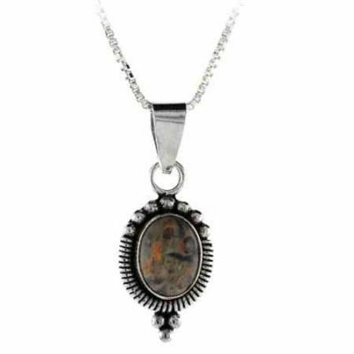 Sterling Silver Bali Bead Leopard Skin Jasper Oval Pendant