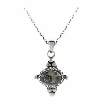 Sterling Silver Bali Beaded Genuine Leopard Skin Stone East West Pendant