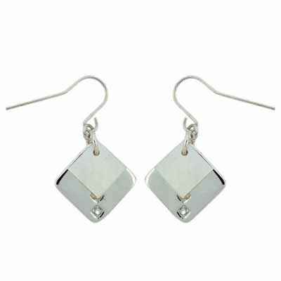 Sterling Silver Mother Of Pearl & CZ Diamond Shaped Earrings