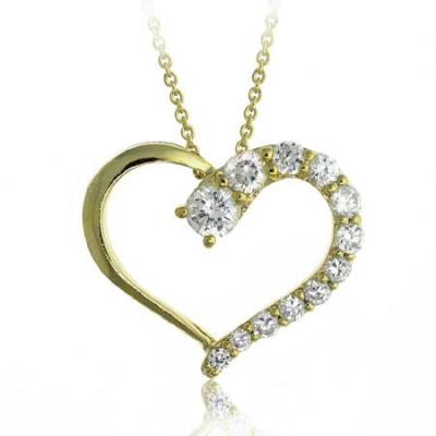 18K Gold/ Sterling Silver Open Heart CZ Journey Pendant