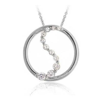 Sterling Silver CZ Journey Circle Necklace, 18'