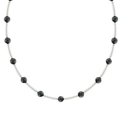 Genuine 4mm Hematite Stone Sterling Silver Bar & Bead Necklace