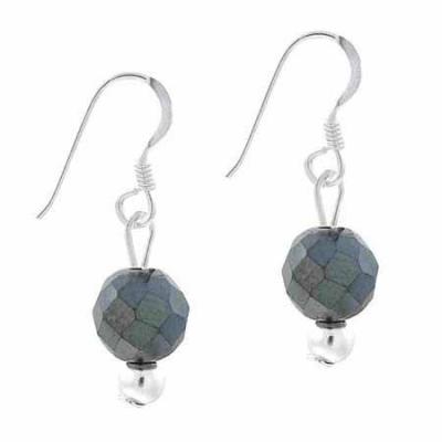 Sterling Silver 6mm Faceted Hematite Bead Dangle Earrings