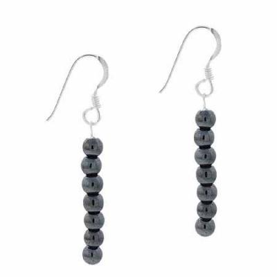 Sterling Silver 4mm Hematite Bead Dangle Earrings