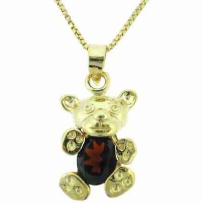 18K Gold over Sterling Silver 1.5ct Garnet Teddy Bear Necklace