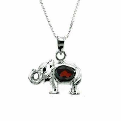 Sterling Silver Garnet Elephant Pendant