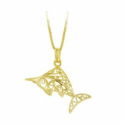 18K Gold over Sterling Silver Filigree Sword Fish Pendant
