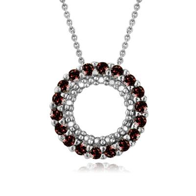 Sterling Silver .925 Genuine Garnet Stone Prong Round Eternity Pendant Slide