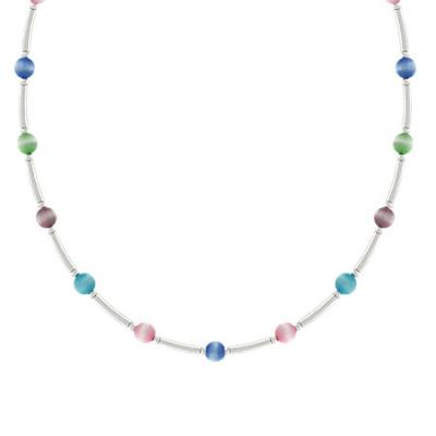 Sterling Silver 4mm Multi Color Cats Eye Bar & Bead Necklace