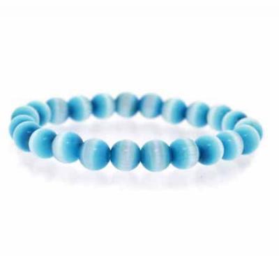 Teal Cats Eye 8mmBeaded Stretch Bracelet