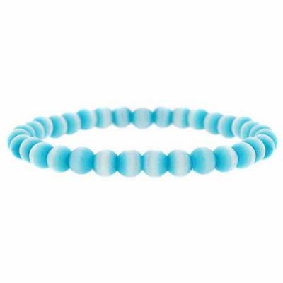 Teal Cats Eye 6mm Beaded Stretch Bracelet