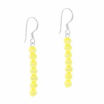Sterling Silver Yellow Cats Eye Bead Dangle Earrings