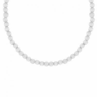 Sterling Silver 4mm Simulated White Cats Eye Stone Bead Beaded Chain 15-19' Necklace