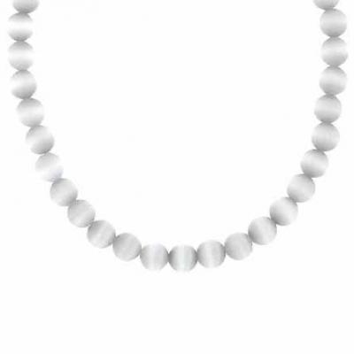 Sterling Silver 6mm Simulated White Cats Eye Stone Bead Beaded Chain 15-19' Necklace