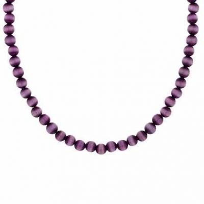 Sterling Silver 4mm Simulated Purple Cats Eye Stone Bead Beaded Chain 15-19' Necklace