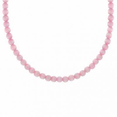 Sterling Silver Pink Cats Eye 4mm Beaded Necklace, 15-19 inches