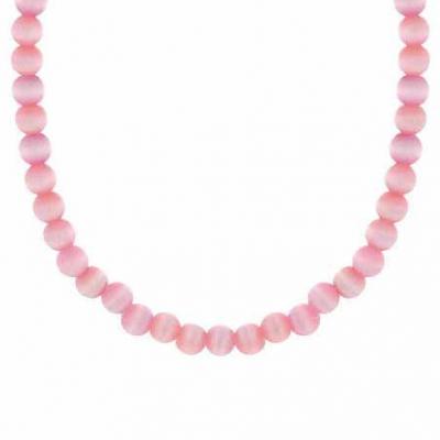 Sterling Silver 6mm Pink Cats Eye Beaded Necklace