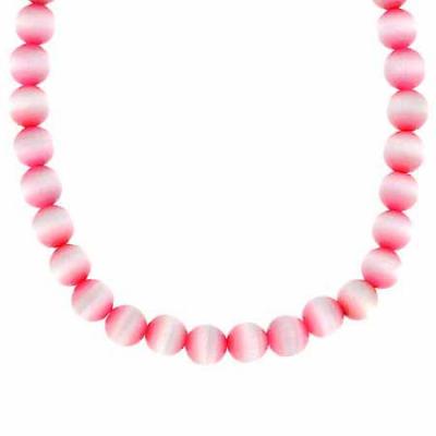 Sterling Silver 8mm Simulated Pink Cats Eye Stone Bead Beaded Chain 16-19' Necklace