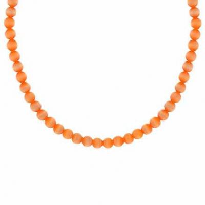 Sterling Silver 4mm Simulated Orange Cats Eye Stone Bead Beaded Chain 15-19' Necklace