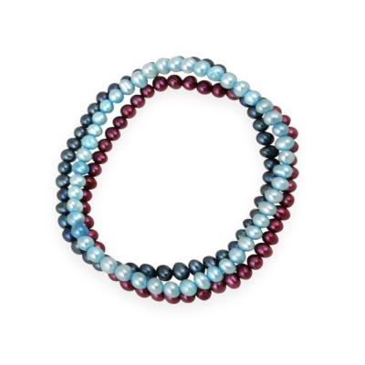 5-5.5mm Fuchsia, Teal, Night Blue Freshwater Cultured Pearls Stretch Bracelets, Set of 3