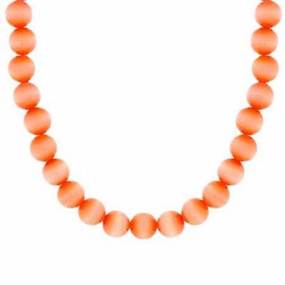 Sterling Silver 8mm Simulated Orange Cats Eye Stone Bead Beaded Chain 16-19' Necklace