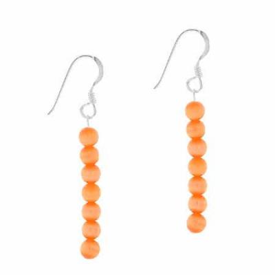 Sterling Silver Orange Simulated Cats Eye 6 Bead Dangle Hook Earrings