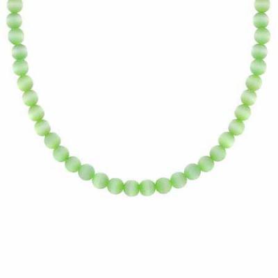 Sterling Silver 4mm Simulated Light Green Cats Eye Stone Bead Beaded Chain 15-19' Necklace