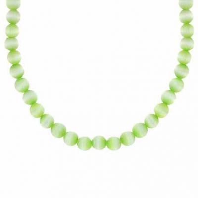 Sterling Silver 6mm Simulated Light Green Cats Eye Stone Bead Beaded Chain 15-19' Necklace