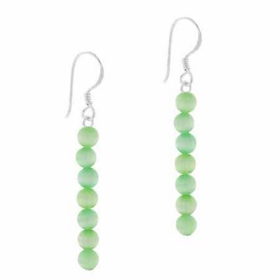 Sterling Silver 4mm Light Green Cats Eye Beaded Dangle Earrings