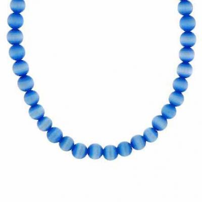 Sterling Silver 6mm Simulated Light Blue Cats Eye Stone Bead Beaded Chain 15-19' Necklace