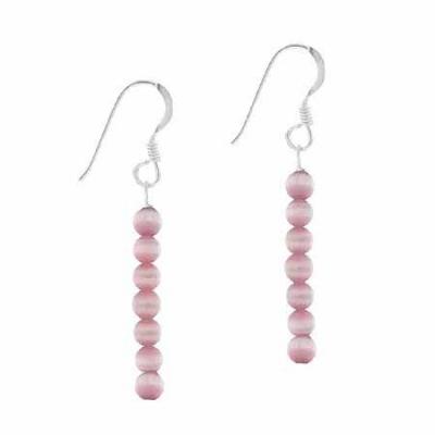 Sterling Silver Lavender Cats Eye 6 Bead Dangle Earrings