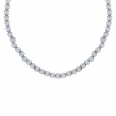 Sterling Silver 4mm Simulated Gray Cats Eye Stone Bead Beaded Chain 15-19' Necklace
