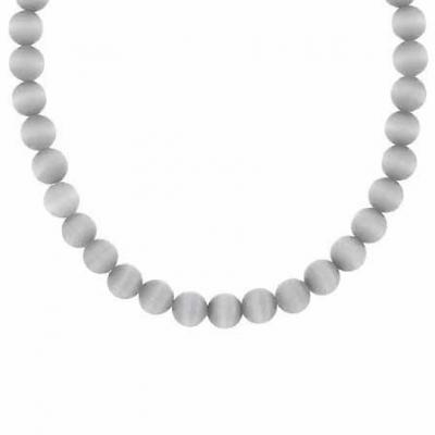 Sterling Silver 6mm Simulated Gray Cats Eye Stone Bead Beaded Chain 15-19' Necklace