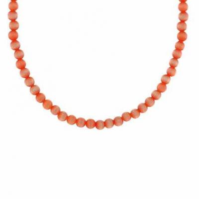 Sterling Silver 4mm Simulated Dark Orange Cats Eye Stone Bead Beaded Chain 15-19' Necklace