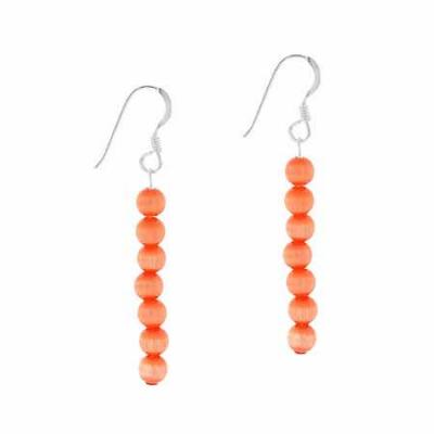 Sterling Silver Orange Cats Eye Beaded Dangle Earrings