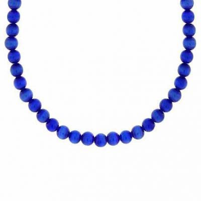 Sterling Silver 6mm Simulated Dark Blue Cats Eye Stone Bead Beaded Chain 15-19' Necklace