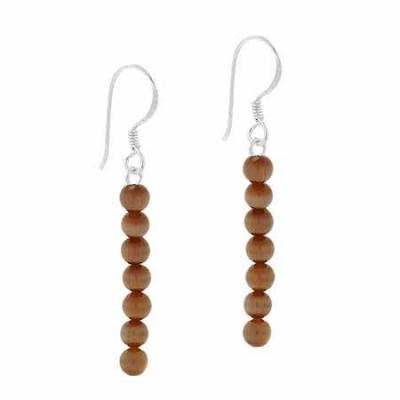 Sterling Silver 4mm Brown Cats Eye Beaded Dangle Earrings
