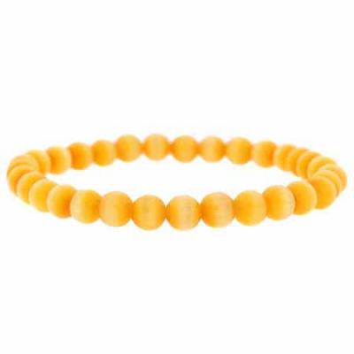 Light Orange Cats Eye 6mm Beaded Stretch Bracelet